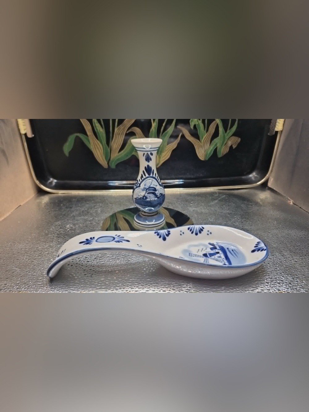 Vintage Genuine Delft Lot - Mini Vase & Spoon Holder - Blue & White Pottery
